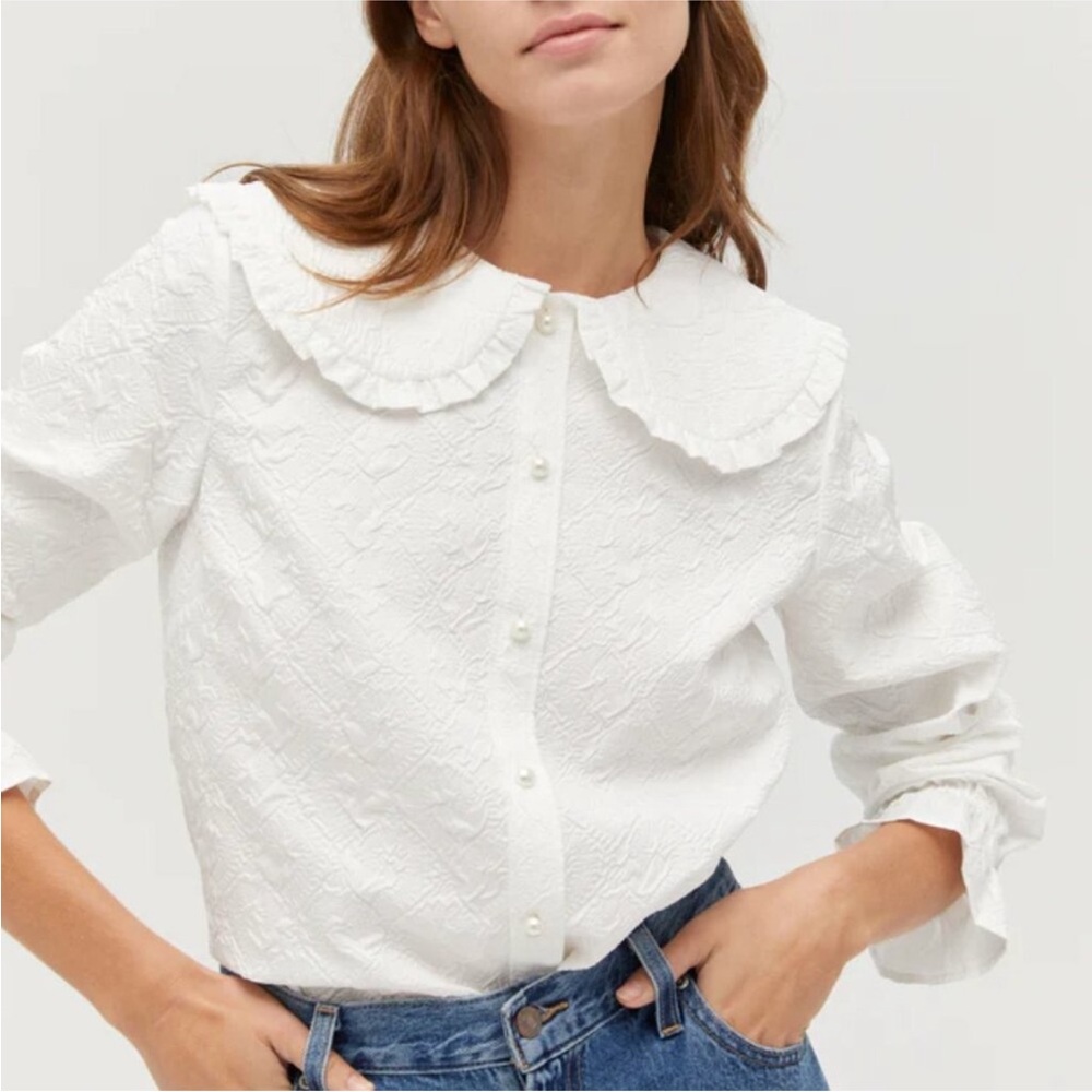 Woman's Hill House Large Jaquared Textured Babydoll Home Astrid Blouse